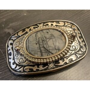 Cabochon Cab Centerpiece Silver Color Western Framed Belt Buckle USA